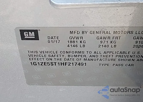 2017 Chevrolet Malibu 1Lt z USA, uszkodzony, nr VIN 1G1ZE5ST1HF217491